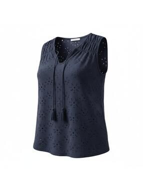 Nanette Lepore Navy Blue Eyelet Sleeveless Top NWT Size Medium Boho Tassel